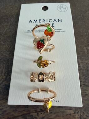 American Eagle Gold Tone Fruit Charm Ring Set Sizes 6 7 8